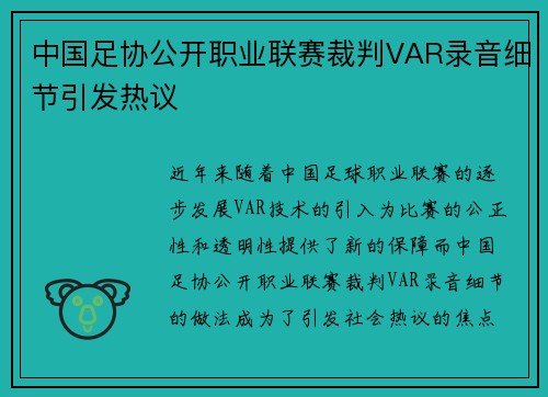 中国足协公开职业联赛裁判VAR录音细节引发热议 中国足协公开职业联赛裁判VAR录音细节引发热议